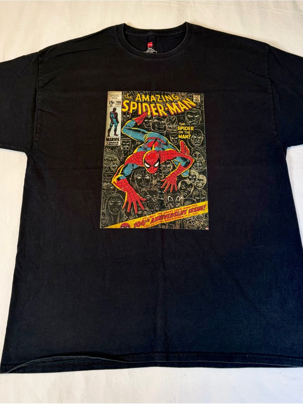Marvel Spider-Man Black Tee with Vintage Comic Graphic